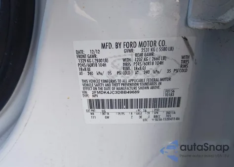 2013 Ford Edge Sel из США, поврежденный, VIN 2FMDK4JC3DBB49689